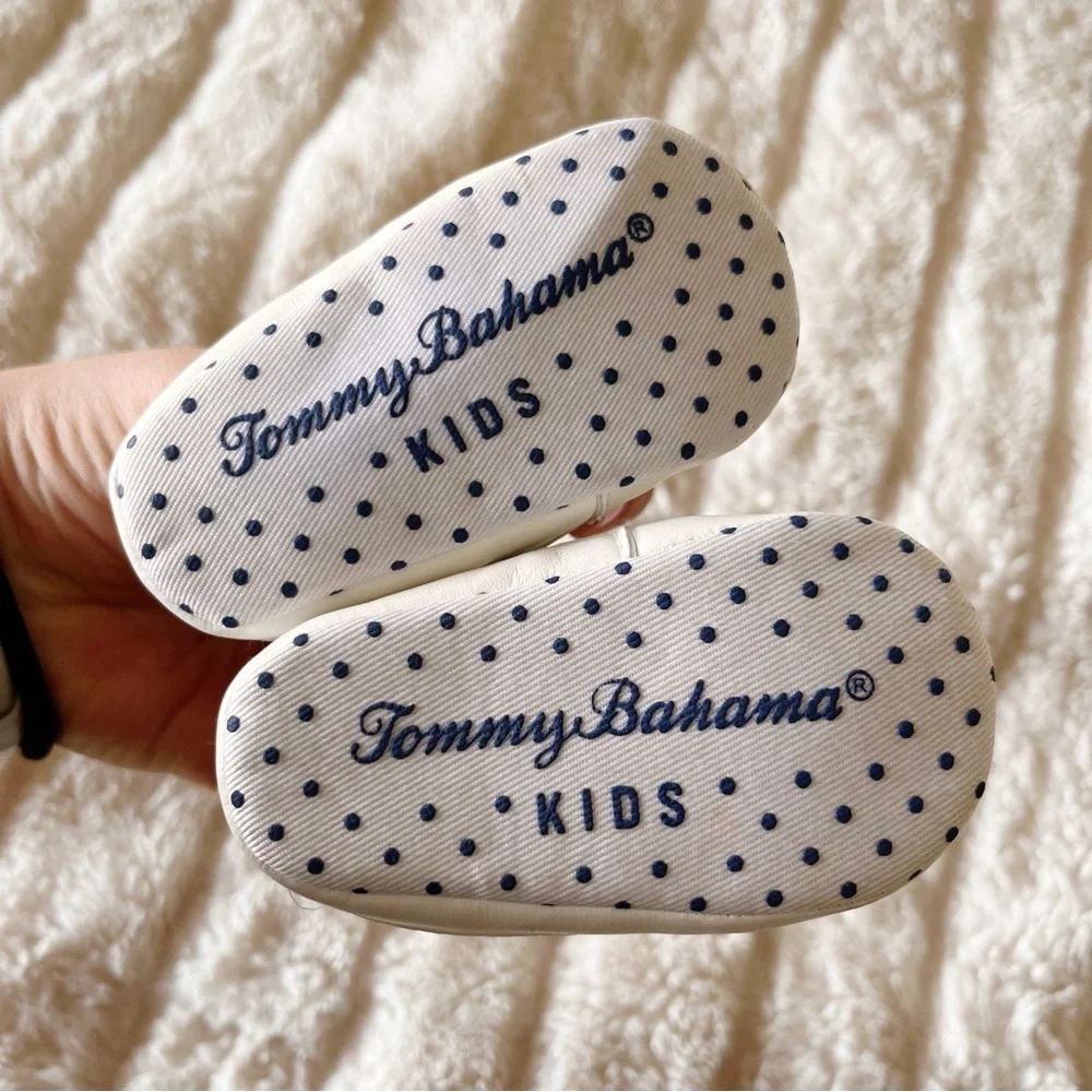 Tommy Bahama Tan Slip-On Baby Shoes Ocean Swordfish Print 0-3 months